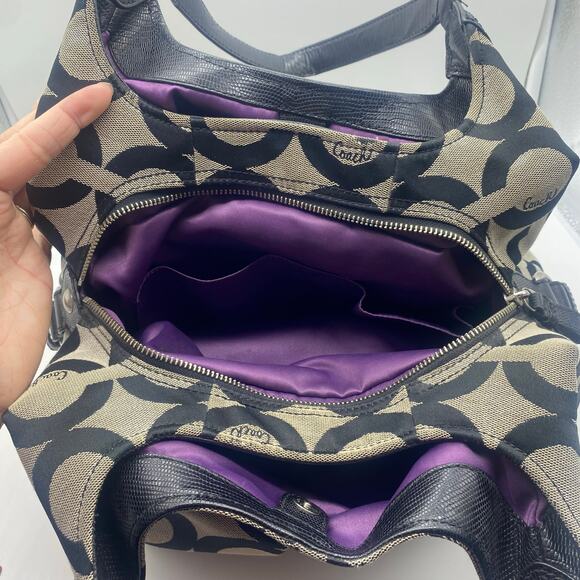 Coach Gray Black Madison Op Art Maggie Shoulder Bag Y2K Jacquard 
